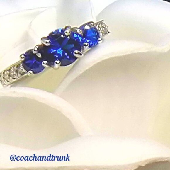 925 Sapphire Trinity Ring Channel Set White CZ STERLING SILVER NWT - Picture 3 of 9